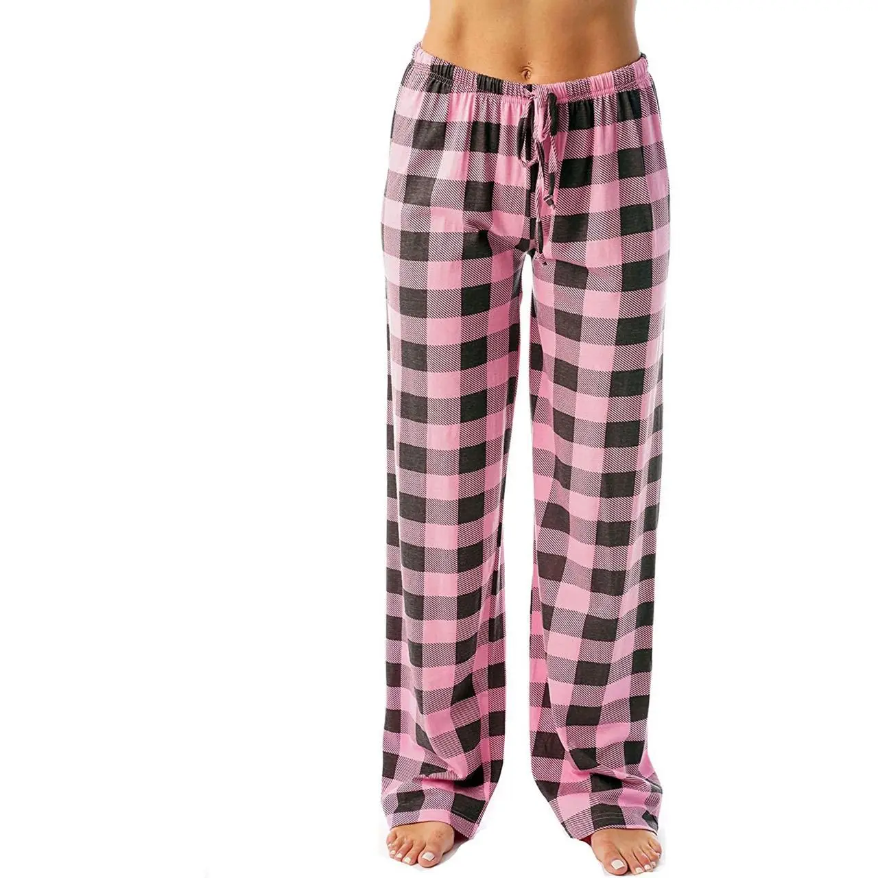 Women's Purple Black Check Plaid Pants Casual Home Wear - Image 7