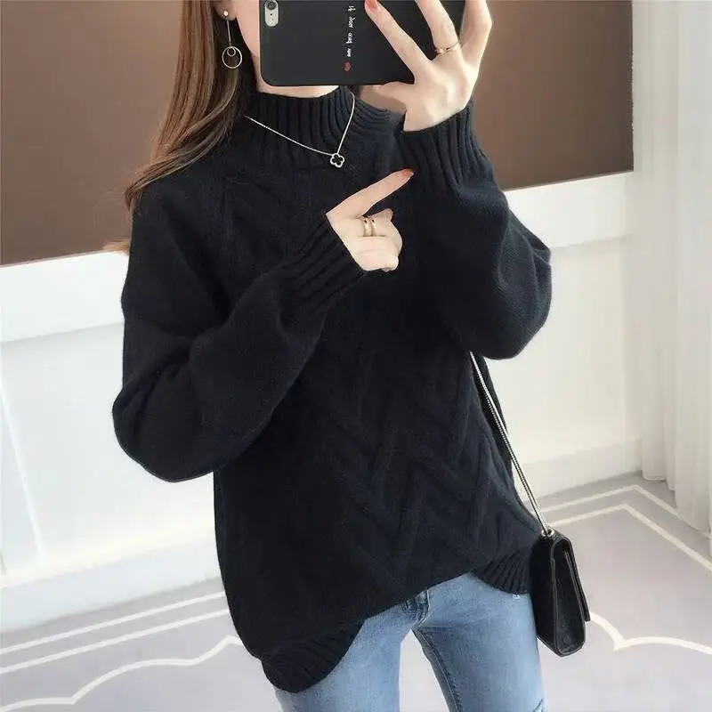 Women's Yellow Chevron Wool Sweater Semi-High Collar - Image 3