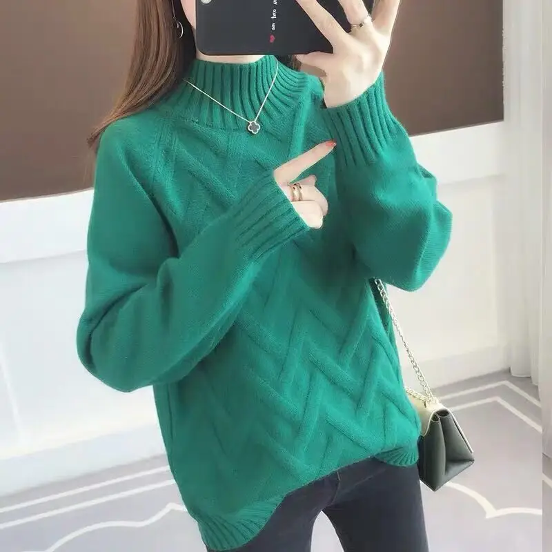 Women's Yellow Chevron Wool Sweater Semi-High Collar - Image 5
