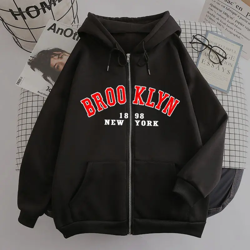 Brooklyn 1989 Zipper Hoodie Brown - Image 10