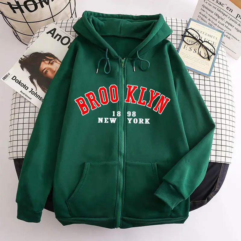Brooklyn 1989 Zipper Hoodie Brown - Image 11
