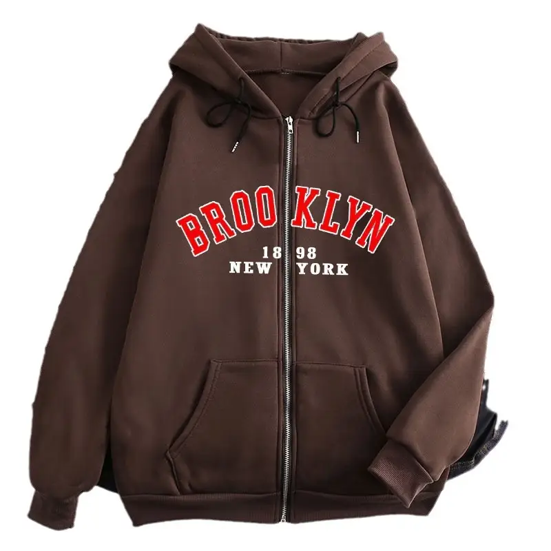 Brooklyn 1989 Zipper Hoodie Brown - Image 32