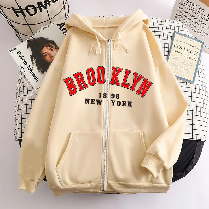 Brooklyn 1989 Zipper Hoodie Brown - Image 14