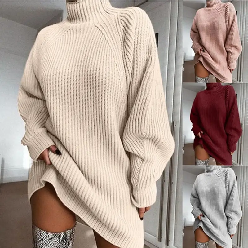 2025 Knit Half Turtleneck Raglan Sleeve Dress Beige — feature 2