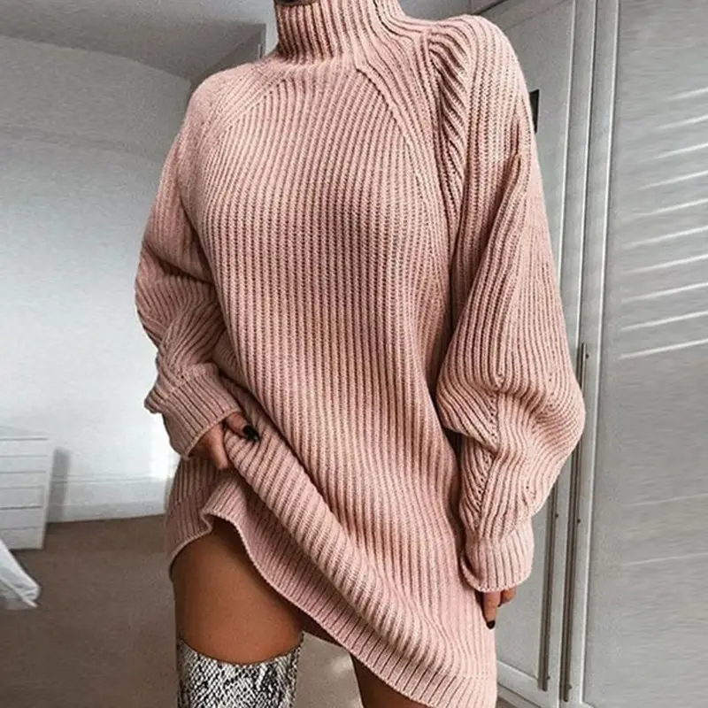 2025 Knit Half Turtleneck Raglan Sleeve Dress Beige — feature 8