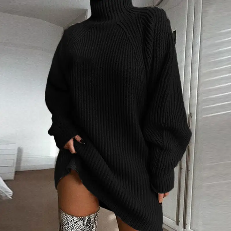 2025 Knit Half Turtleneck Raglan Sleeve Dress Beige - Image 6