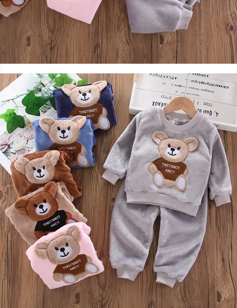 Children's Autumn and Winter Flannel Pajamas for Boys and Girls, Autumn and Winter Coral Velvet Suits, Home Bear Thickeneded Home Clothes — feature 11