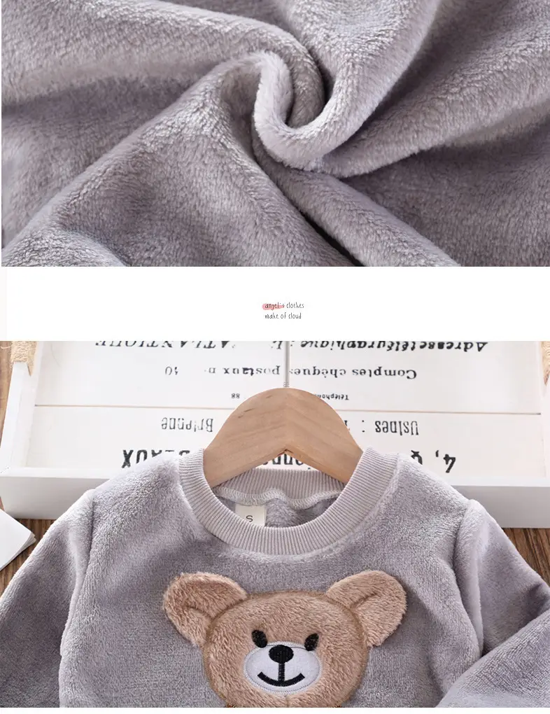 Children's Autumn and Winter Flannel Pajamas for Boys and Girls, Autumn and Winter Coral Velvet Suits, Home Bear Thickeneded Home Clothes — feature 13