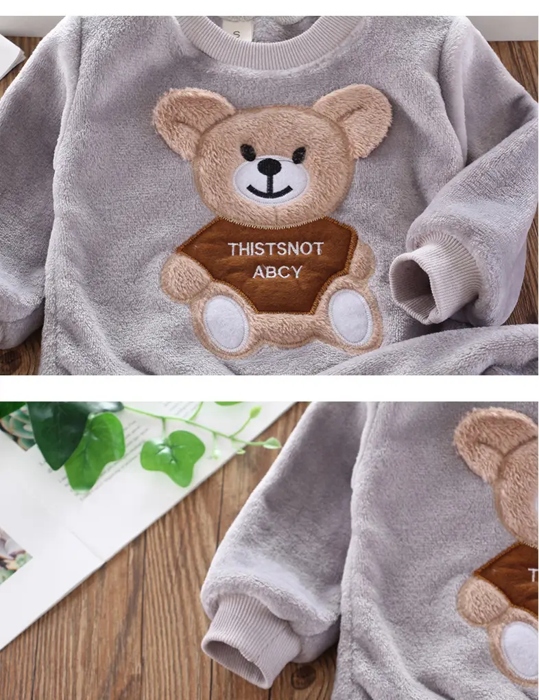 Children's Autumn and Winter Flannel Pajamas for Boys and Girls, Autumn and Winter Coral Velvet Suits, Home Bear Thickeneded Home Clothes — feature 14