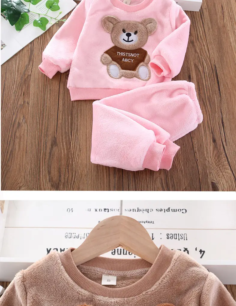 Children's Autumn and Winter Flannel Pajamas for Boys and Girls, Autumn and Winter Coral Velvet Suits, Home Bear Thickeneded Home Clothes — feature 20