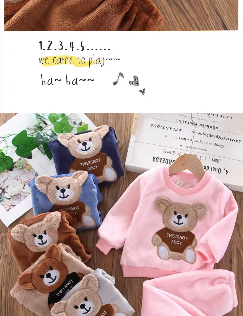 Children's Autumn and Winter Flannel Pajamas for Boys and Girls, Autumn and Winter Coral Velvet Suits, Home Bear Thickeneded Home Clothes — feature 9