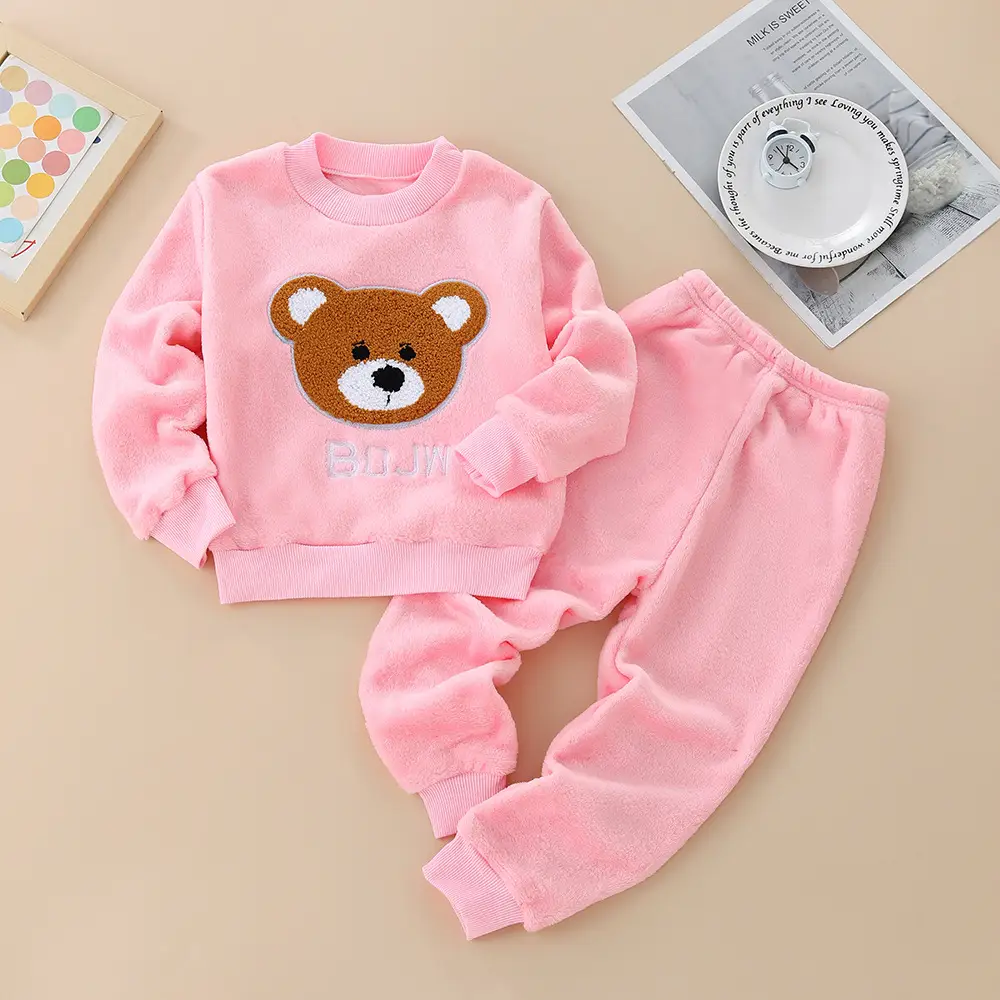 Children's Autumn and Winter Flannel Pajamas for Boys and Girls, Autumn and Winter Coral Velvet Suits, Home Bear Thickeneded Home Clothes