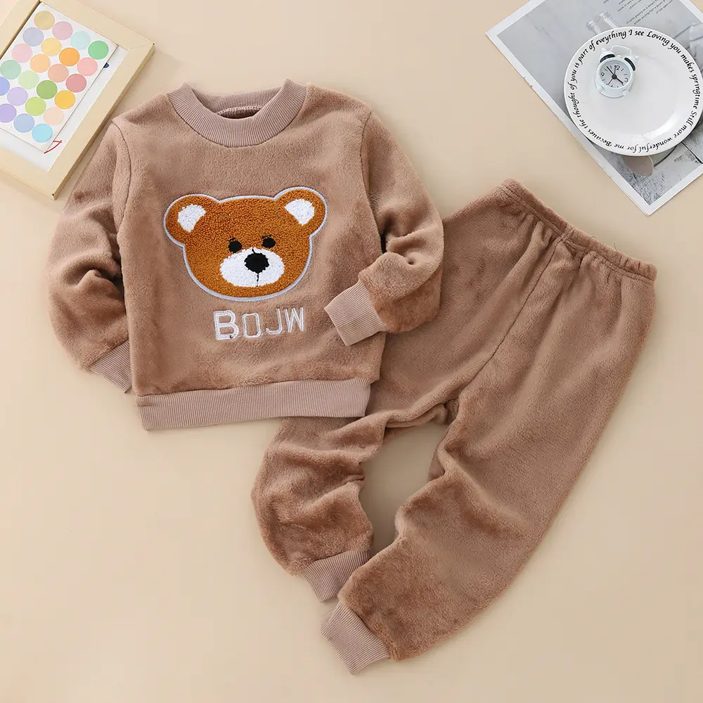 Children's Autumn and Winter Flannel Pajamas for Boys and Girls, Autumn and Winter Coral Velvet Suits, Home Bear Thickeneded Home Clothes