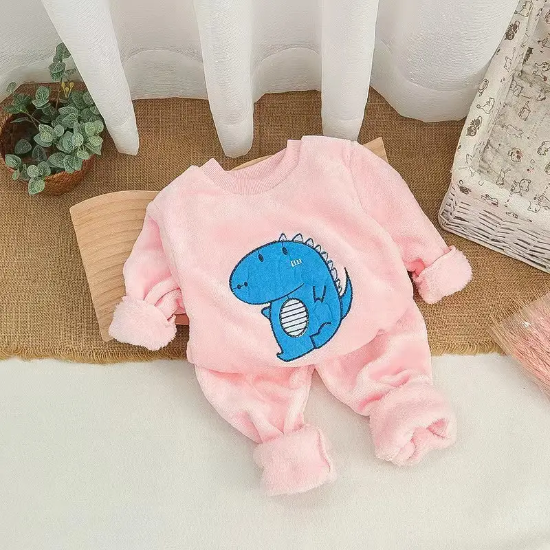 Children's Autumn and Winter Flannel Pajamas for Boys and Girls, Autumn and Winter Coral Velvet Suits, Home Bear Thickeneded Home Clothes