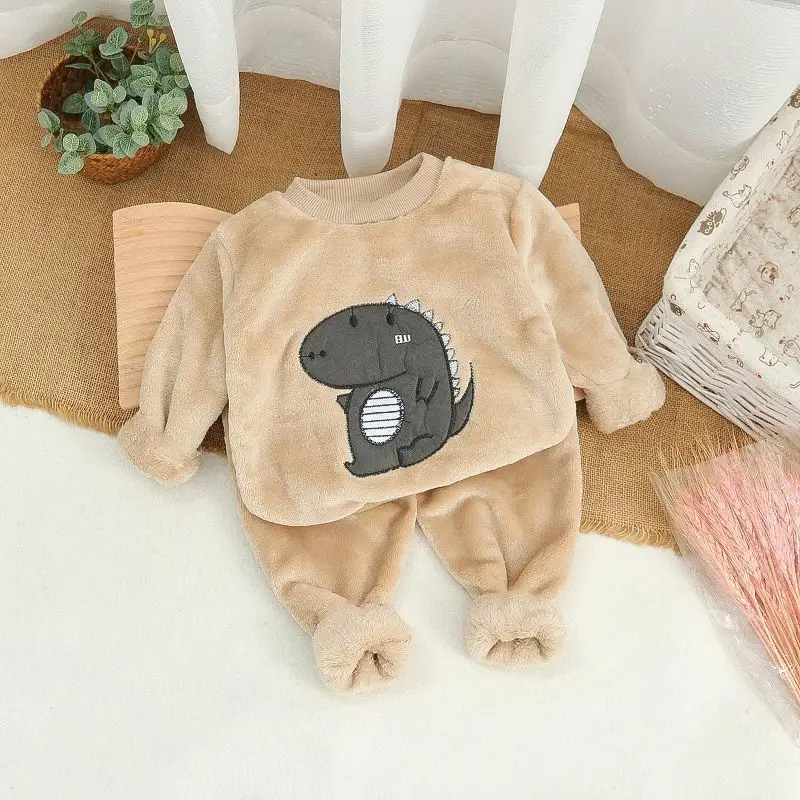 Children's Autumn and Winter Flannel Pajamas for Boys and Girls, Autumn and Winter Coral Velvet Suits, Home Bear Thickeneded Home Clothes