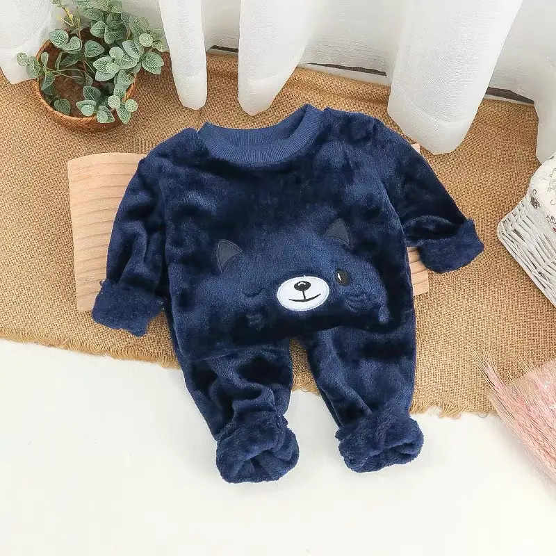 Children's Autumn and Winter Flannel Pajamas for Boys and Girls, Autumn and Winter Coral Velvet Suits, Home Bear Thickeneded Home Clothes