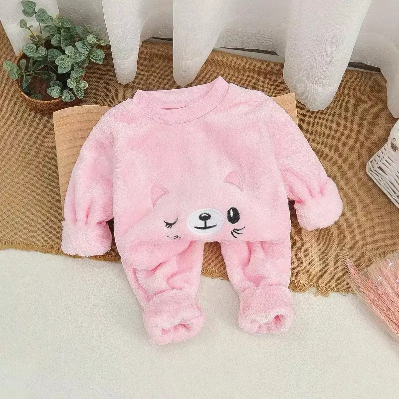 Children's Autumn and Winter Flannel Pajamas for Boys and Girls, Autumn and Winter Coral Velvet Suits, Home Bear Thickeneded Home Clothes