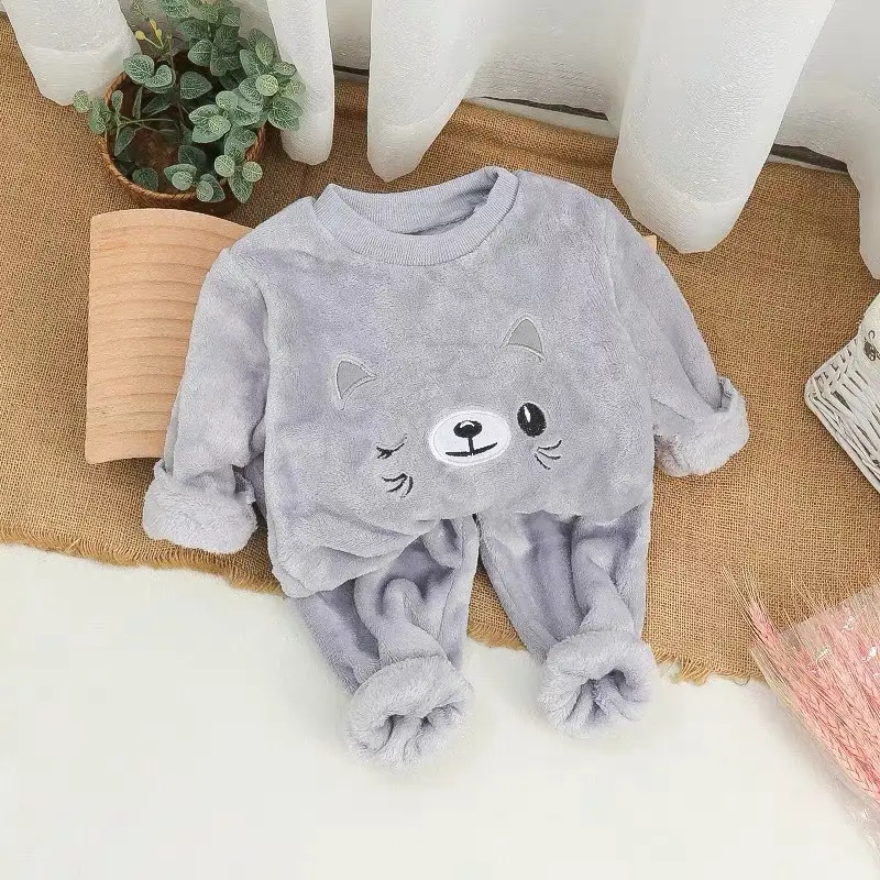Children's Autumn and Winter Flannel Pajamas for Boys and Girls, Autumn and Winter Coral Velvet Suits, Home Bear Thickeneded Home Clothes
