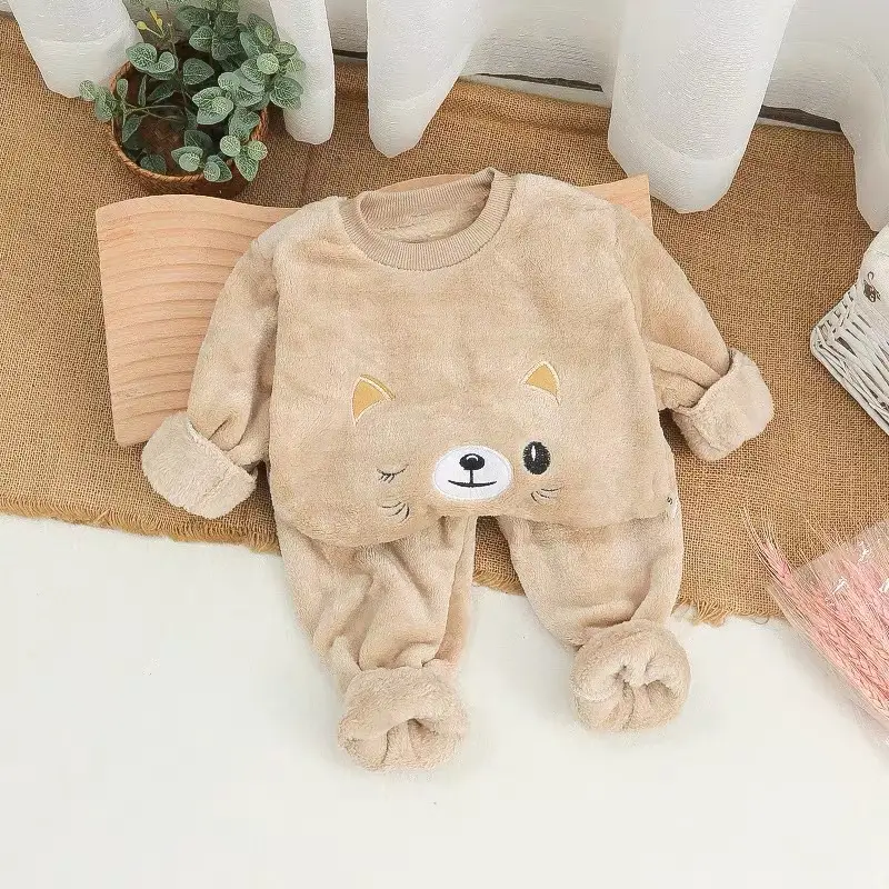 Children's Autumn and Winter Flannel Pajamas for Boys and Girls, Autumn and Winter Coral Velvet Suits, Home Bear Thickeneded Home Clothes
