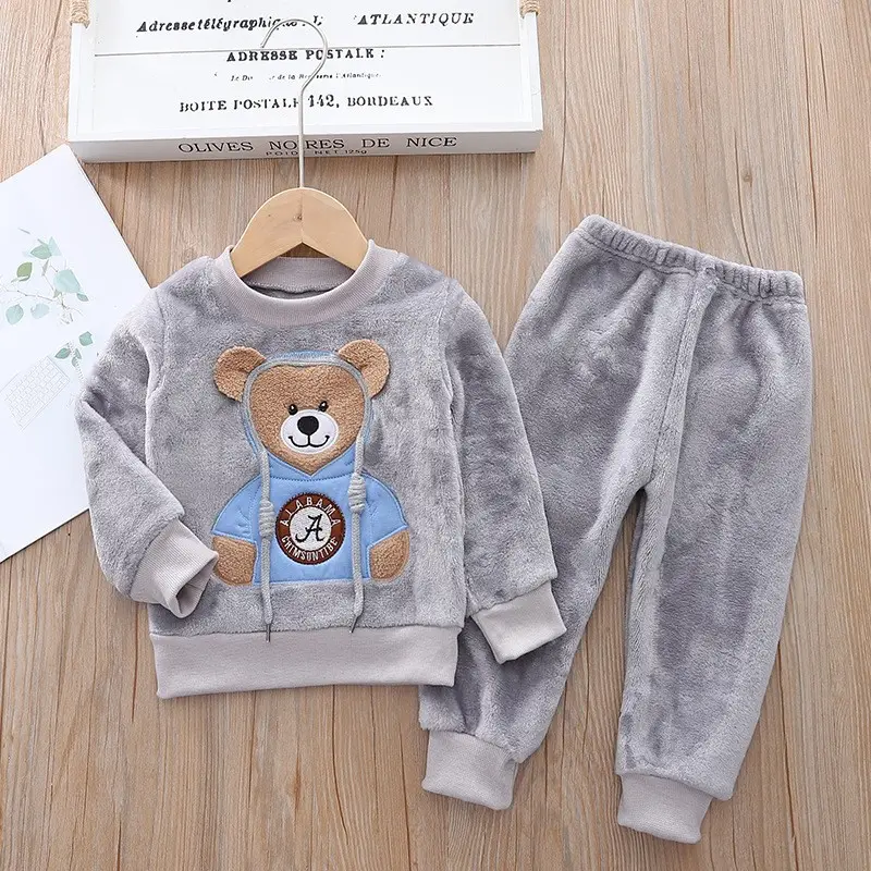 Children's Autumn and Winter Flannel Pajamas for Boys and Girls, Autumn and Winter Coral Velvet Suits, Home Bear Thickeneded Home Clothes