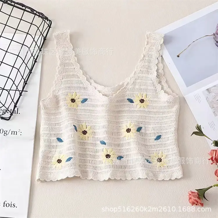 Women's Black Embroidered Knitted Vest with White Flower Design - Image 19