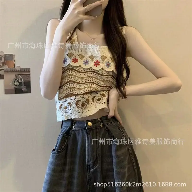 Women's Black Embroidered Knitted Vest with White Flower Design - Image 25