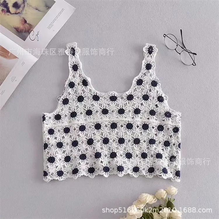 Women's Black Embroidered Knitted Vest with White Flower Design - Image 26
