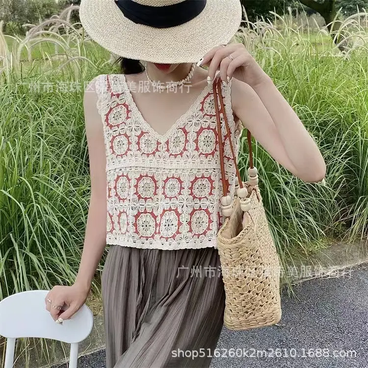 Women's Black Embroidered Knitted Vest with White Flower Design - Image 27