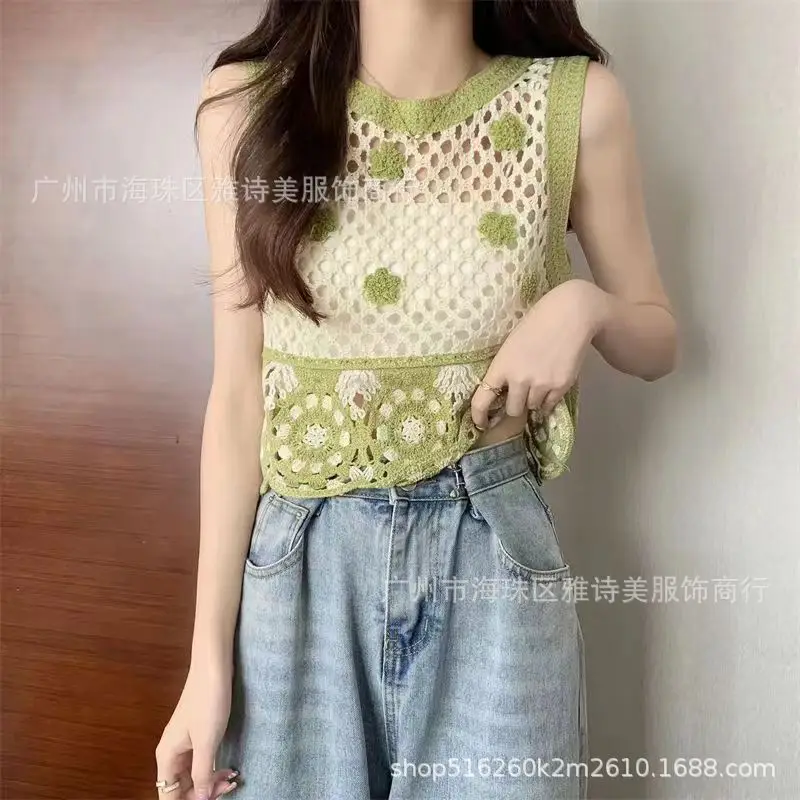 Women's Black Embroidered Knitted Vest with White Flower Design - Image 7