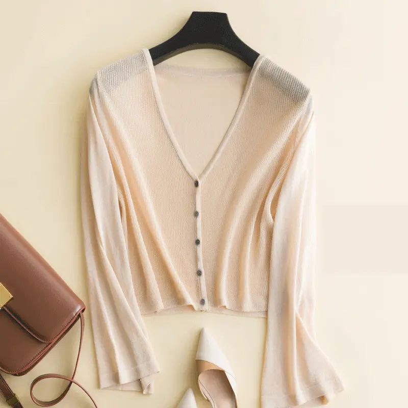 Knitted Long-Sleeve Sunscreen Cardigan for Women Large - Image 3