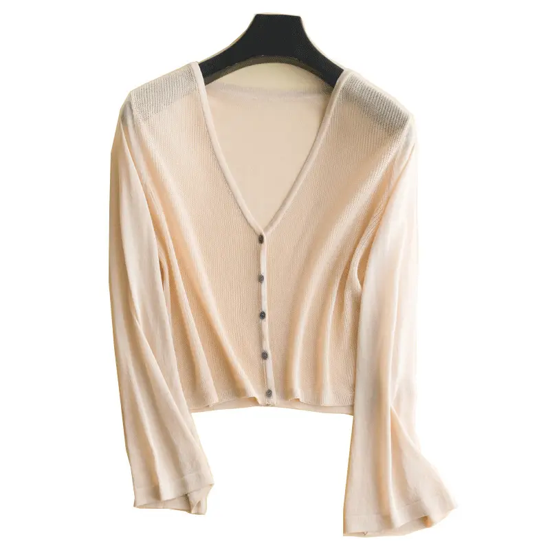 Knitted Long-Sleeve Sunscreen Cardigan for Women Large - Image 5