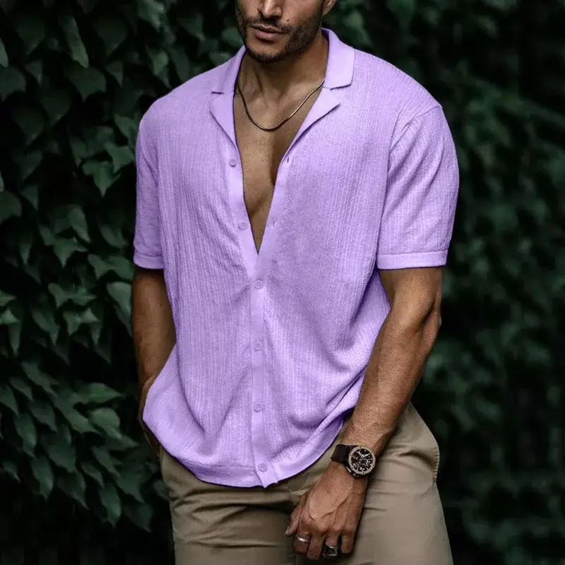 Men Orange V-Neck Short Sleeve T-Shirt - Image 19