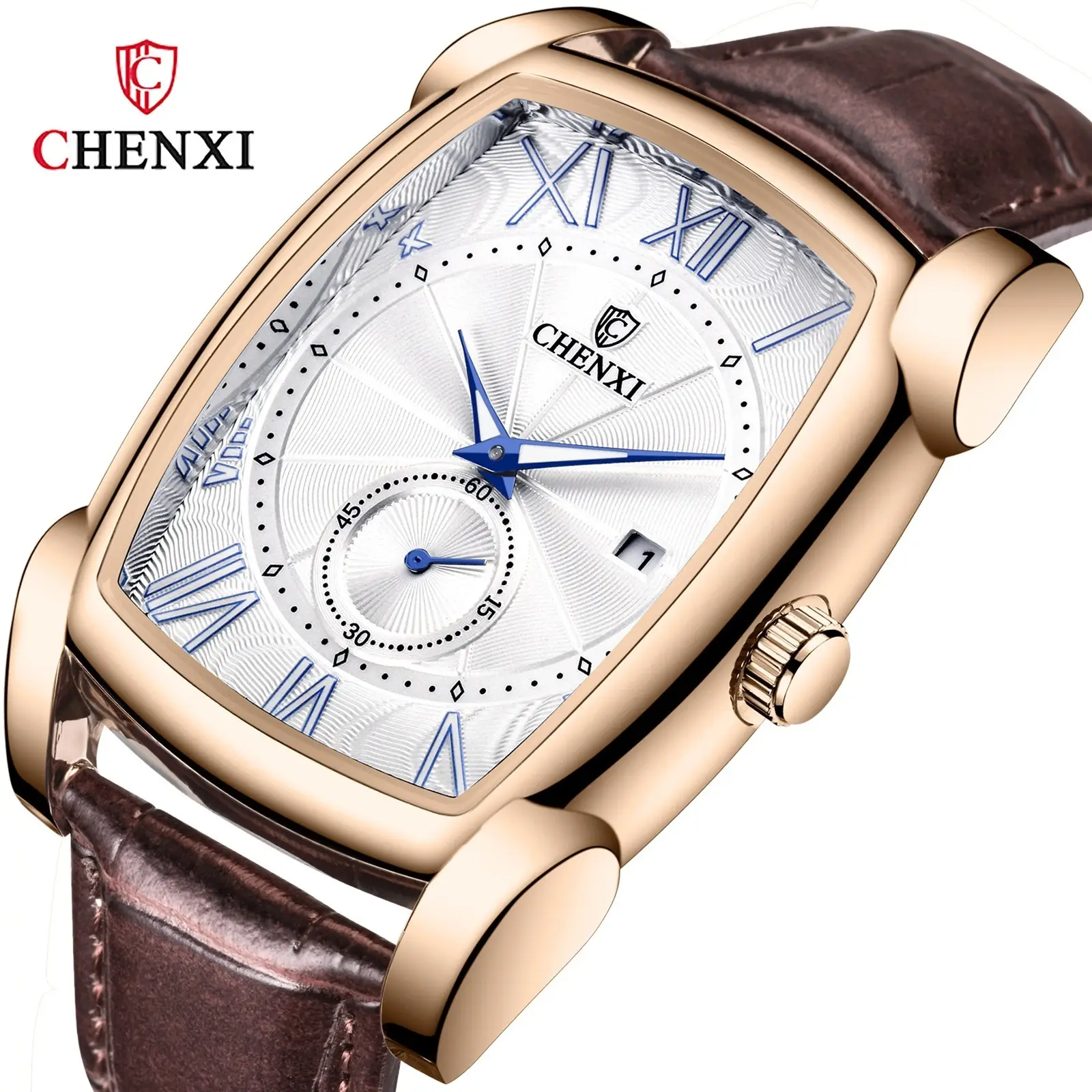 Men's Square Chenxi Quartz Watch Gold Leather Strap - Image 12