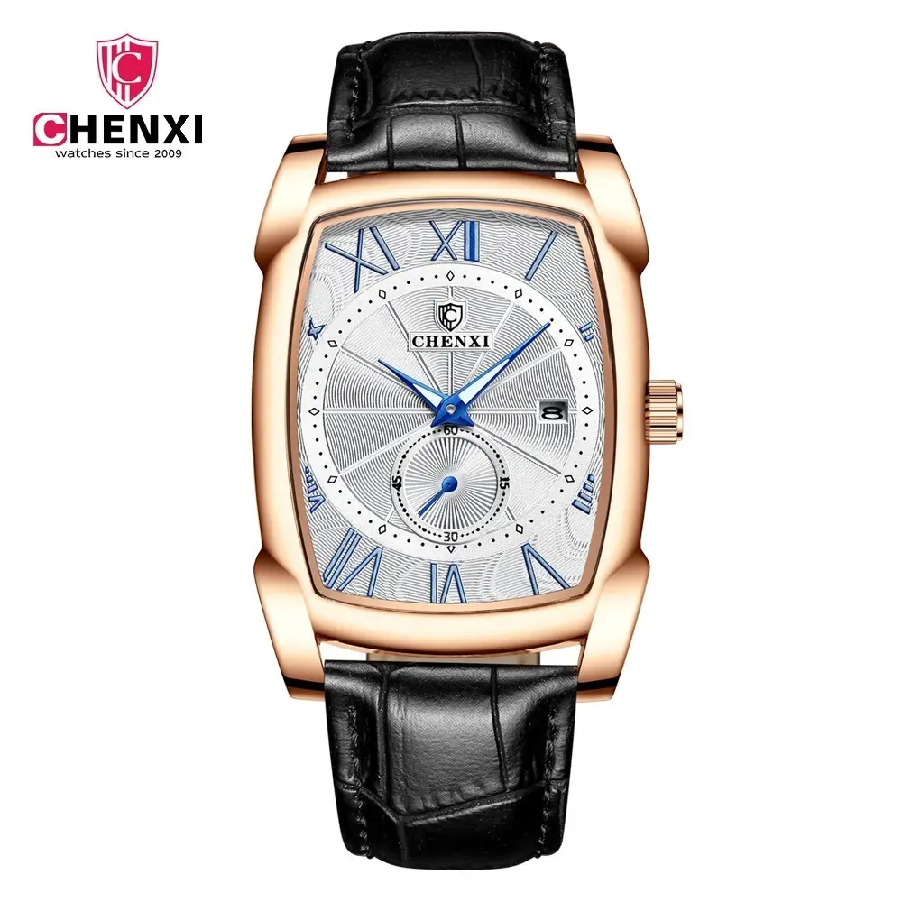 Men's Square Chenxi Quartz Watch Gold Leather Strap - Image 4