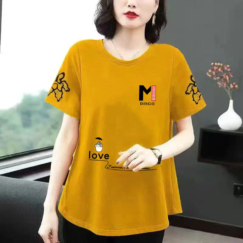 Women Cotton T-Shirt Red Love Print Summer 2024 - Image 3