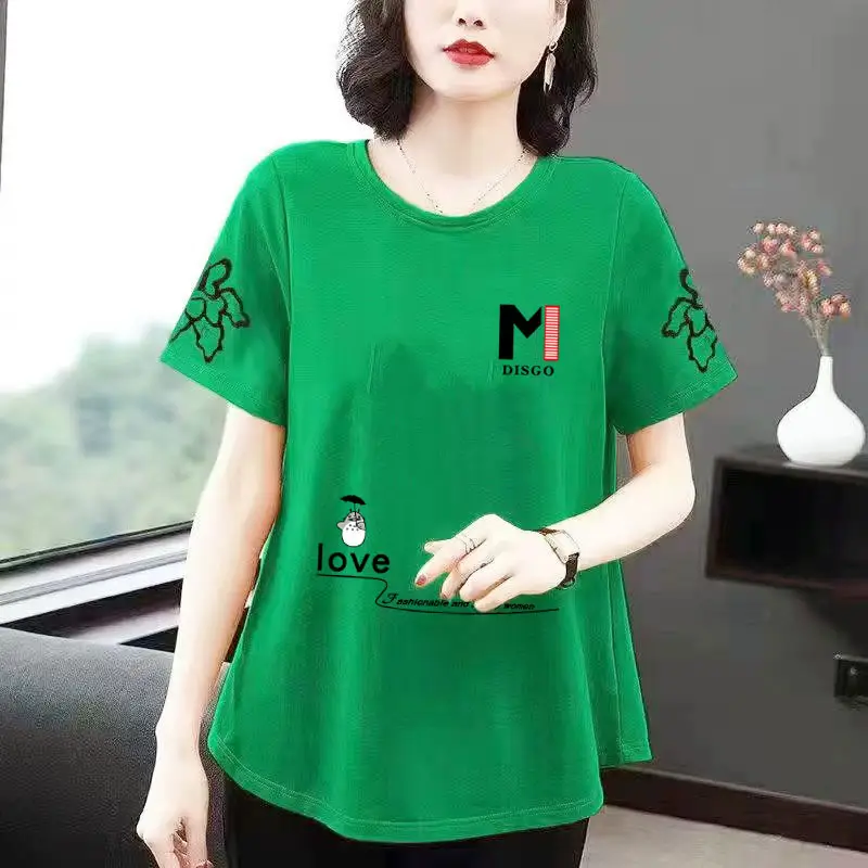 Women Cotton T-Shirt Red Love Print Summer 2024 - Image 4
