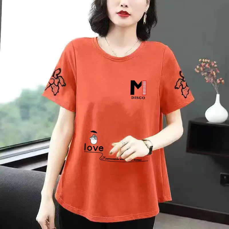 Women Cotton T-Shirt Red Love Print Summer 2024 - Image 2