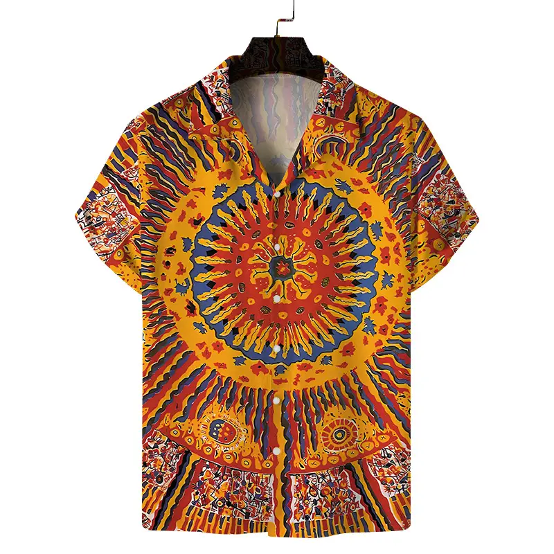 Men's Blue Star Pattern Short Sleeve Shirt Large — feature 9