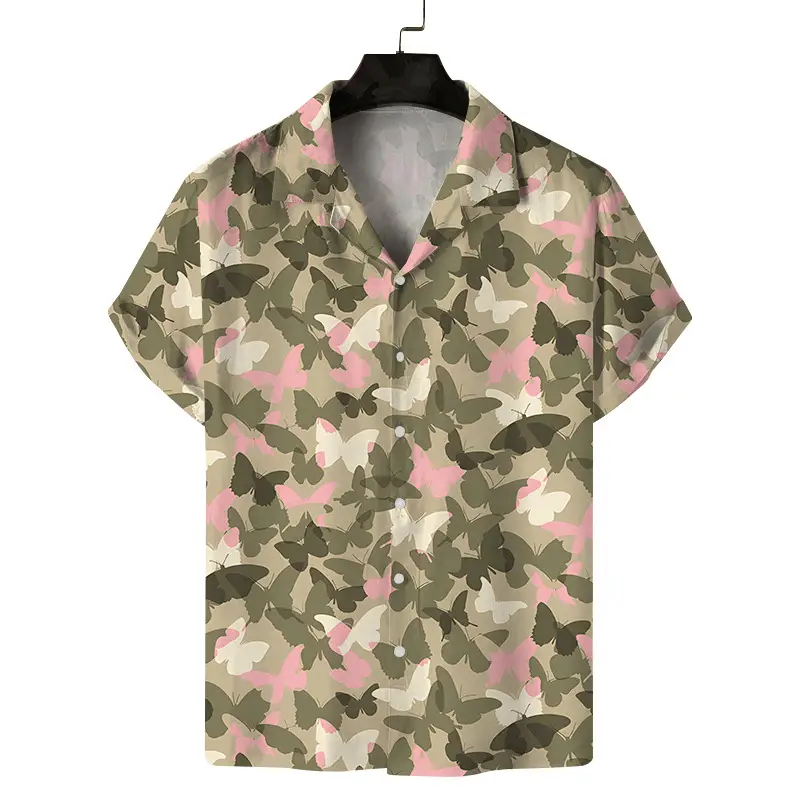 Men's Blue Star Pattern Short Sleeve Shirt Large — feature 3