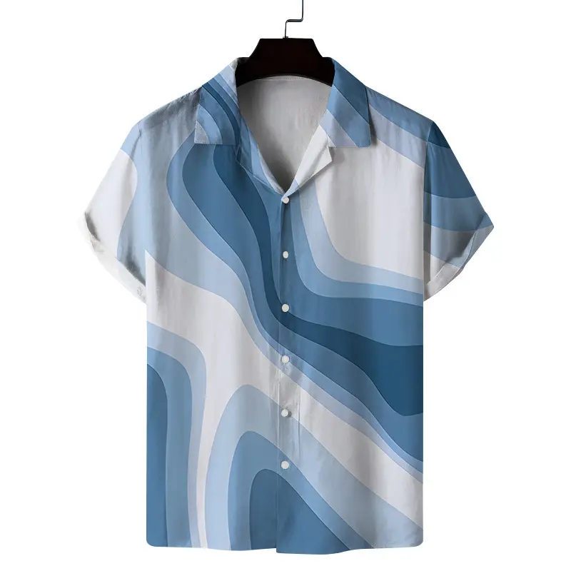 Men's Blue Star Pattern Short Sleeve Shirt Large — feature 12