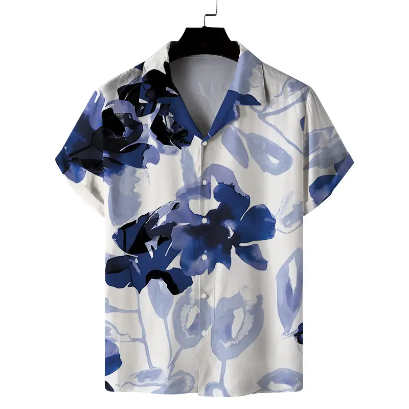 Men's Blue Star Pattern Short Sleeve Shirt Large - Image 8