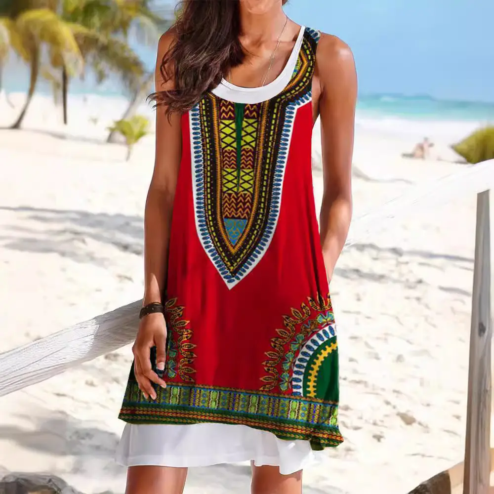 Women Sleeveless Blue Anchor Midi Dress Summer 2022 - Image 26