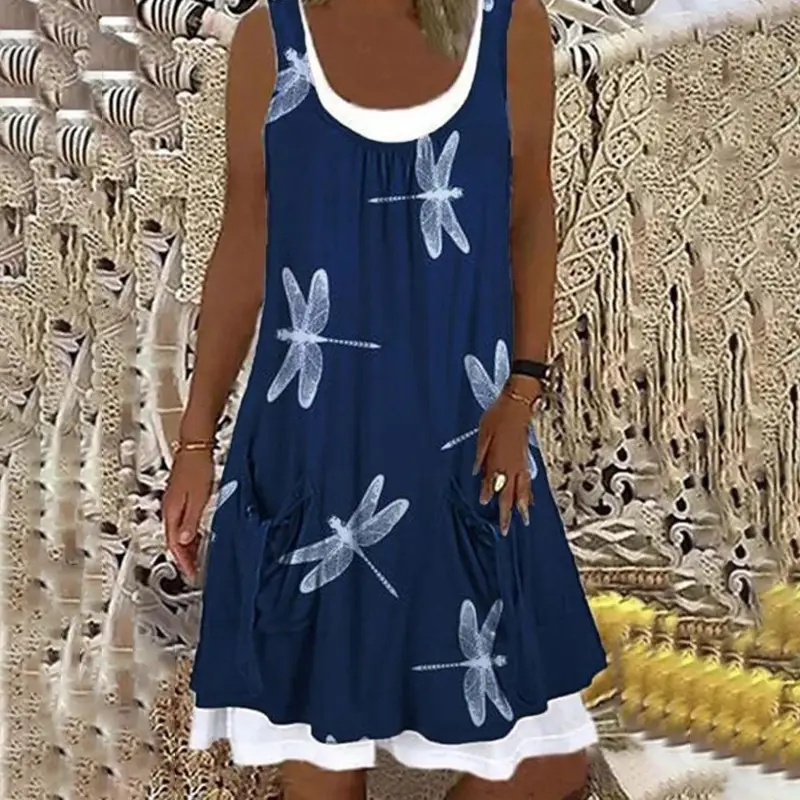 Women Sleeveless Blue Anchor Midi Dress Summer 2022 - Image 11