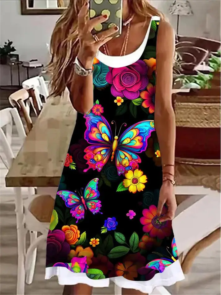 Women Sleeveless Blue Anchor Midi Dress Summer 2022 - Image 16