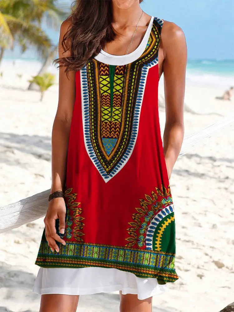 Women Sleeveless Blue Anchor Midi Dress Summer 2022 - Image 3