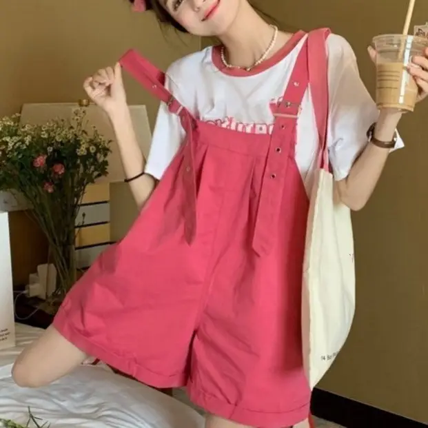 Pink High-Waist Overalls for Girls Student Style - Image 5