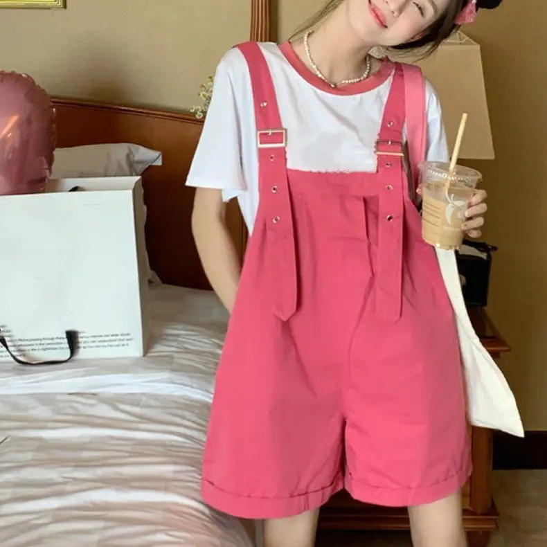 Pink High-Waist Overalls for Girls Student Style - Image 7