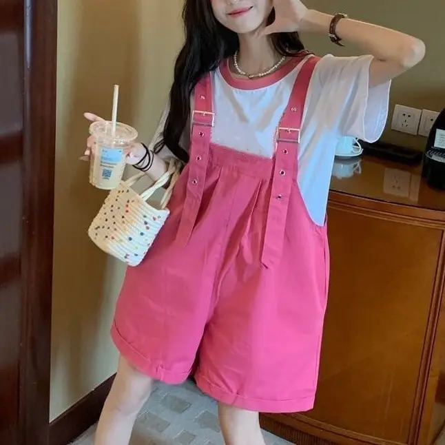 Pink High-Waist Overalls for Girls Student Style - Image 8