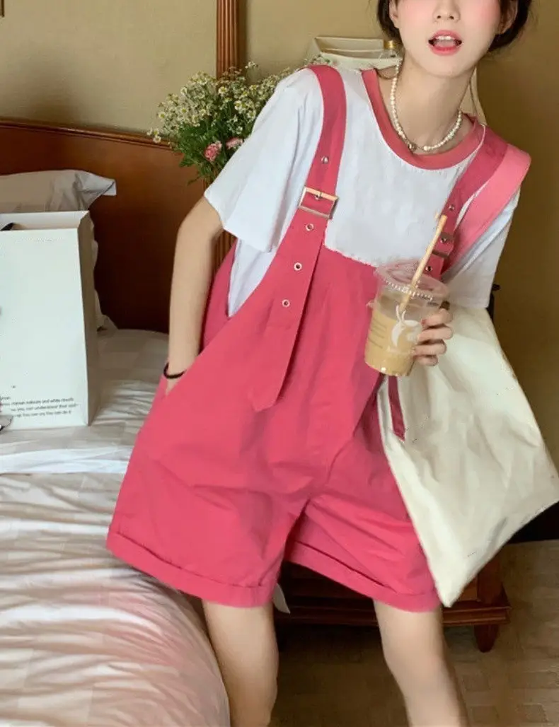 Pink High-Waist Overalls for Girls Student Style — feature 32