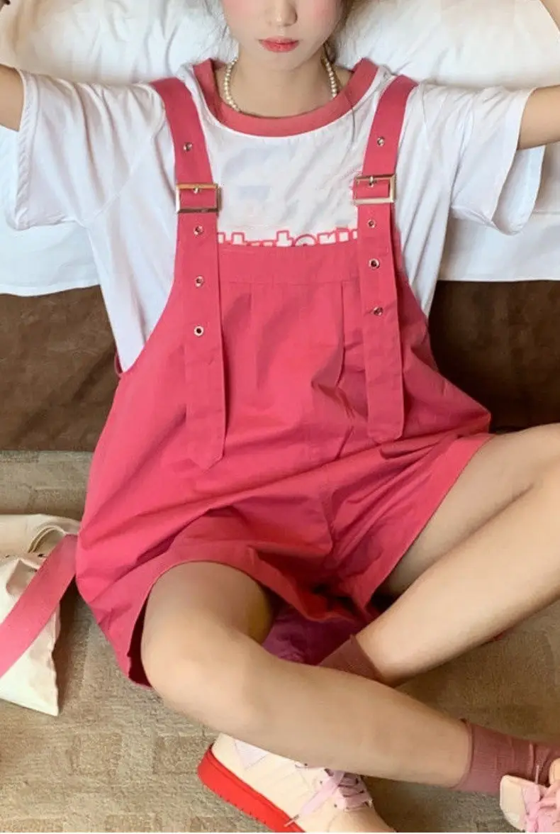 Pink High-Waist Overalls for Girls Student Style — feature 36
